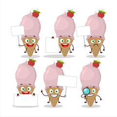 Sticker - Ice cream strawberry cartoon character bring information board