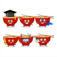 Poster - School student of bowl of noodles new cartoon character with various expressions