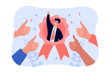 Wall Mural - best employee with great reputation. outstanding popular worker flat vector illustration. business s