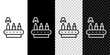 Set line Brewery factory production line pouring alcoholic drink in glass bottles icon isolated on black and white,transparent background. Vector