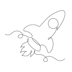 Wall Mural - Start up a Rocket ship in one Line drawing style. Concept of a launch of a new business project. Editable stroke. Vector illustration