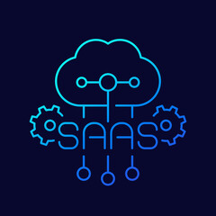 Canvas Print - Saas icon, Software as a service line vector icon with cloud