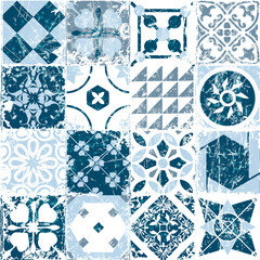  Blue and white patterned tiles