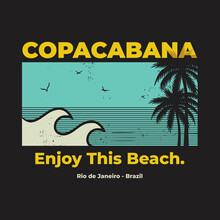 Vector Illustration On The Theme Of Surfing And Surf In Copacabana Beach,brazil. Vintage Design. Grunge Background.
