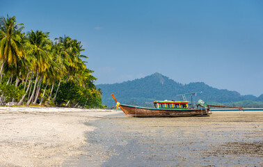 long tail boat at beach in Thailand.