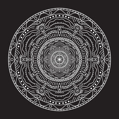 Wall Mural - abstract mandala graphic design decorative elements isolated on black color background for ancient g