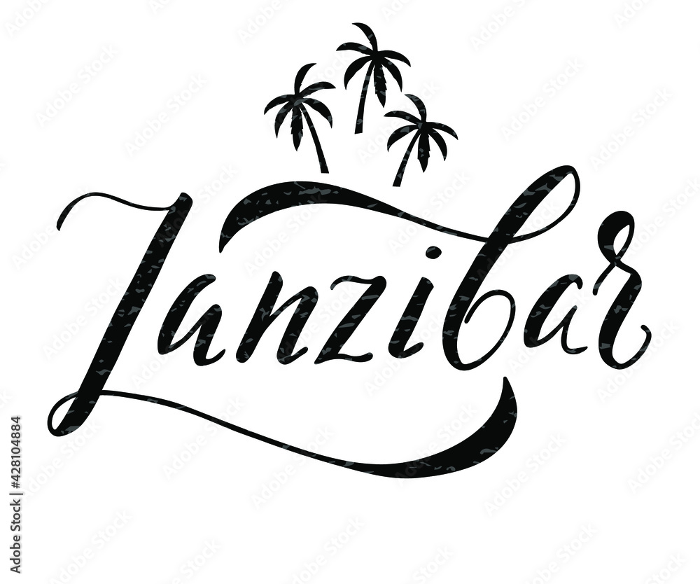 Zanzibar word text card, banner script. Beautiful typography inscription greeting calligraphy poster. Handwritten design modern brush lettering, isolated vector - obrazy, fototapety, plakaty 