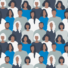  Seamless background with men and women. There are silhouettes of people. Pattern with people icons. Crowd. Vector illustration.