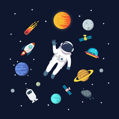 Wall Mural - astronaut man floating in space with planets background
