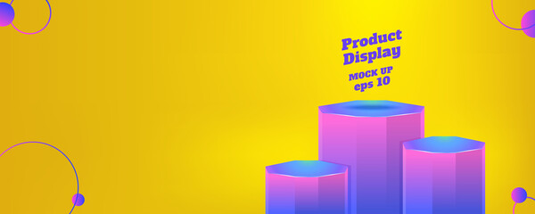 Aufkleber - Vector flat geometric product display summer background, purple glow yelow color block studio kiosk.banner with copy space for display of product for advertise online