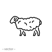 Sheep Or Goat Icon, Fluffy Lamb, Woolly Livestock, Ewe Pasture, Thin Line Symbol On White Background - Editable Stroke Vector Eps10