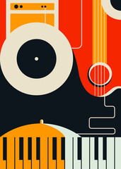Wall Mural - Poster template with abstract musical instruments. Jazz concept art.