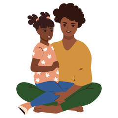 African American mother with her daughter. Flat isolated vector illustration