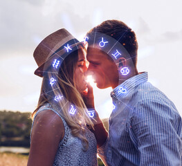 concept of love compatibility between zodiac signs. horoscope astrology zodiac.