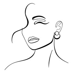 Wall Mural - Fashion lineart portrait of young beautiful woman