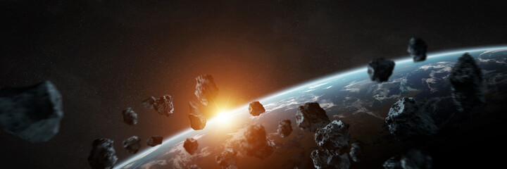 Leinwandbilder - Panoramic space planets background. Panorama of distant solar system with exoplanets 3D rendering elements of this image furnished by NASA