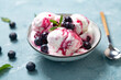 Homemade yogurt and blueberry ice cream with natural blueberry syrup