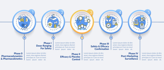 Wall Mural - clinical study phases vector infographic template. dose-range, usage control presentation design ele