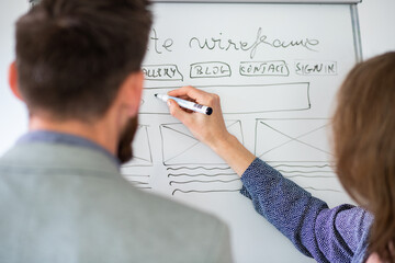 UI UX designer drawing new website wireframe