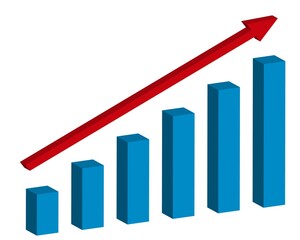 Graph with increase report. Diagram with rise and gain progress. Vector