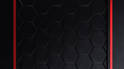 Dark metal hexagons pattern background. Futuristic space sci fi wallpaper. 3d render illustration