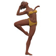 Beautiful attractive young blonde fashion model posing in an abstract contemporary dance pose in a yellow bikini. Woman Isolated against white background. Photorealistic 3D rendering. Model Code CY