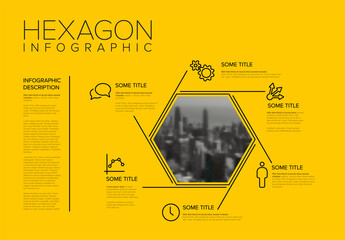 Vector Infographic thin line hexagon template with photo placeholder