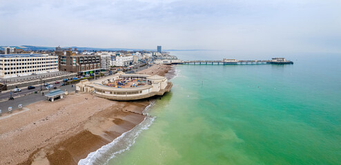 Wall Mural - An aerial view of Worthing Pier, a public pleasure pier in Worthing, West Sussex, England