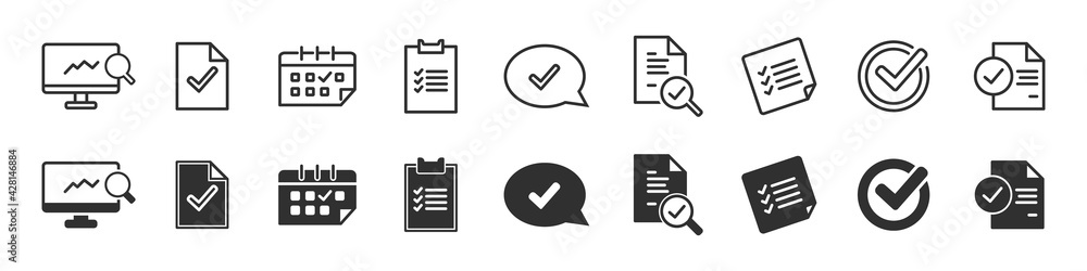 Check and audit icons collection in two different styles - obrazy, fototapety, plakaty 
