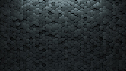 Polished, Concrete Wall background with tiles. Futuristic, tile Wallpaper with 3D, Hexagonal blocks. 3D Render
