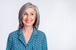 © deagreez - Photo of happy cheerful smiling good mood businesswoman look copyspace dreaming isolated on grey color background
