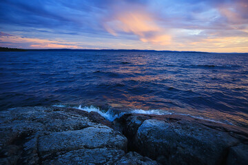 Wall Mural - summer sunset lake, nature, beautiful sky