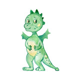 Fototapeta Dinusie - Cute Flying Little Baby Dragon, Funny Fantastic Creature Fairy Tale Character Cartoon Style  Illustration