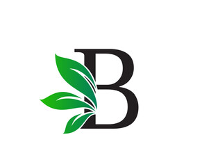 Wall Mural - Letter B Logo with Green Leaves, Nature Logo or Icon Design Template.