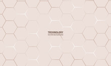 Light Hexagonal Technology Vector Abstract Background. Brown Bright Energy Flashes Under Hexagon In Futuristic Modern Technology Background Vector Illustration. Light Brown Honeycomb Texture Grid.