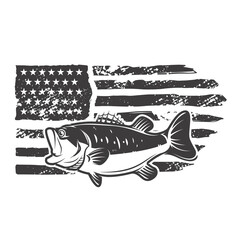 American flag with bass fish illustration. Design element for poster, card, banner, t shirt. Vector illustration