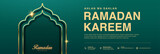 Fototapeta  - Realistic Ramadan Kareem holiday banner design with 3d golden mosque door. web poster, flyer, stylish brochure, greeting card, cover. Vector illustration. 