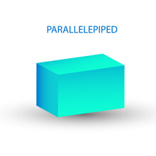 Vector Blue Parallelepiped With Gradients And Shadow For Game, Icon, Package Design, Logo, Mobile, Ui, Web, Education. 3D Parallelepiped On A White Background. Geometric Figures For Your Design.