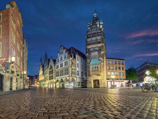 Wall Mural - Munster, Germany. View of historic Stadthausturm (Town Hall Bell Tower) at dusk