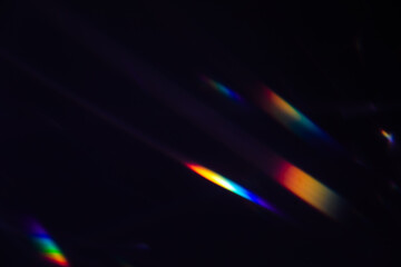 blur colorful warm rainbow crystal light leaks on black background. defocused abstract retro film an