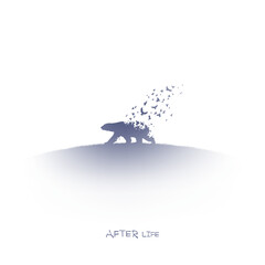 Poster - polar bear and flying birds. endangered animal. isolated ink element