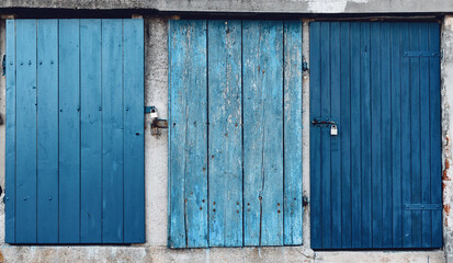 Poster - Lockers with blue and white wooden doors