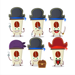 Sticker - Cartoon character of coffee milk cup with various pirates emoticons