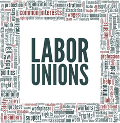 Labor unions vector illustration word cloud isolated on a white background.