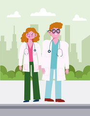 Wall Mural - female male doctors