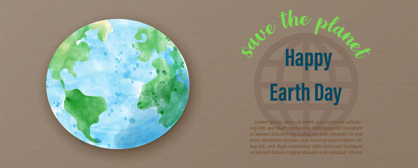 Wall Mural - giant global in watercolor and paper cut style with slogan of earth day and example texts on recycle