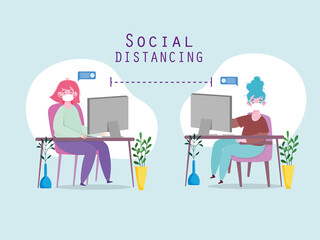 Wall Mural - working social distancing