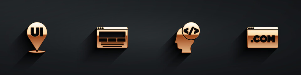 Set UI or UX design, , Front end development and icon with long shadow. Vector