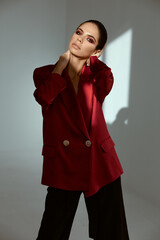 woman with bright makeup glamor red jacket decoration fashion