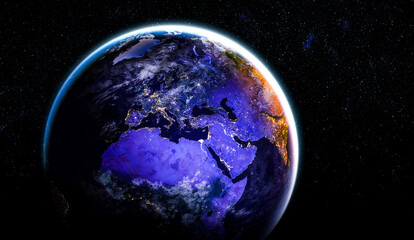 Wall Mural - planet earth globe view from space showing realistic earth surface and world map as in outer space p